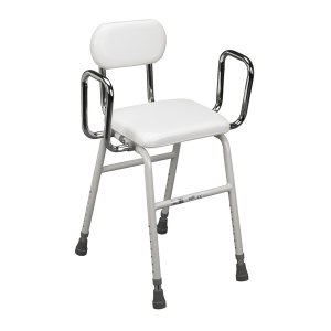 Drive Medical All Purpose Stool with Adjustable Arms - Supports up to 300 lbs, White, Pack of 1, 12455